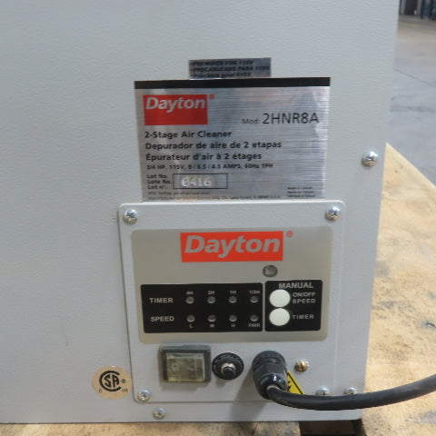 Dayton 2HNR8A 3/4HP 2-Stage Air Cleaner Filtration System 115V 1Ph