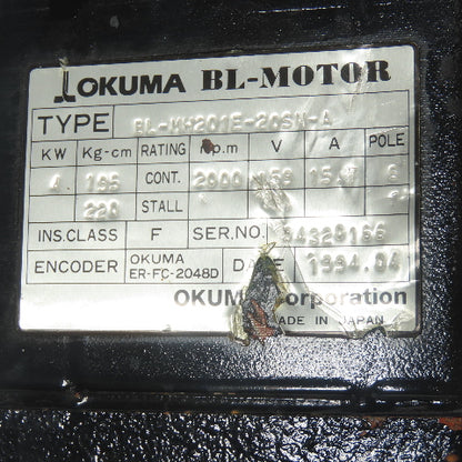 Okuma BL-MH201E-20SN-A 4kW AC Servo Motor 2000 RPM 159V W/Encoder ER-FC-2048D