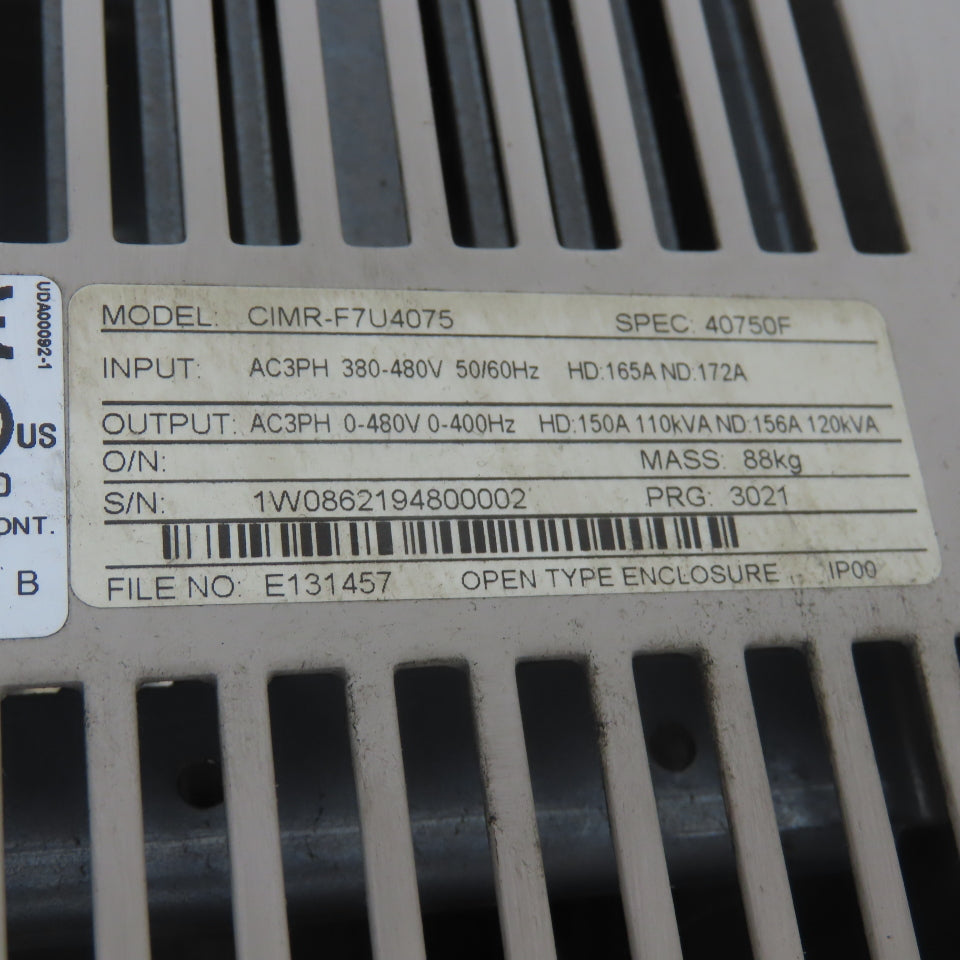 Yaskawa CIMR-F7U4075 Impulse 4150-FVG+S3 AC Drive 3Ph 480V 120KVA 150A