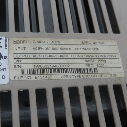 Yaskawa CIMR-F7U4075 Impulse 4150-FVG+S3 AC Drive 3Ph 480V 120KVA 150A