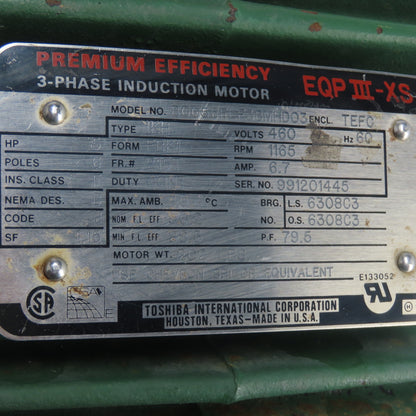 Toshiba B0056FLF3BMHD03 5HP Induction Motor 3Ph 460V 1165RPM 215T Frame