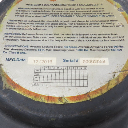 Starke SRLWR20 20' Self Retracting Lifeline Fall Restraint Lanyard