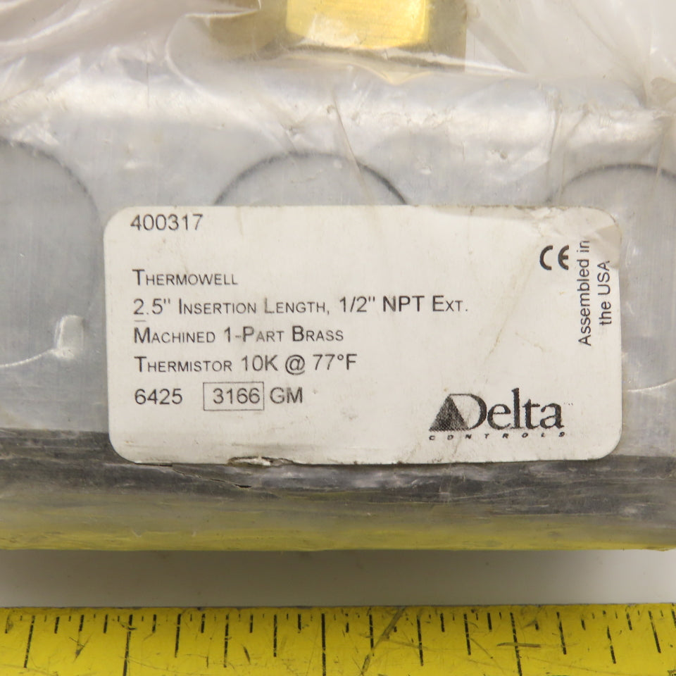 Delta Controls 400317 Machined Brass Thermowell 1/2" NPT 2.5" Insertion