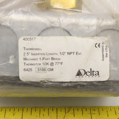 Delta Controls 400317 Machined Brass Thermowell 1/2" NPT 2.5" Insertion