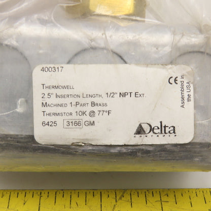 Delta Controls 400317 Machined Brass Thermowell 1/2" NPT 2.5" Insertion
