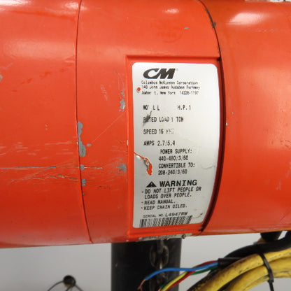 CM Lodestar Model L 1-Ton 2000LB Electric Chain Hoist 15' Lift 16FPM 230/460V