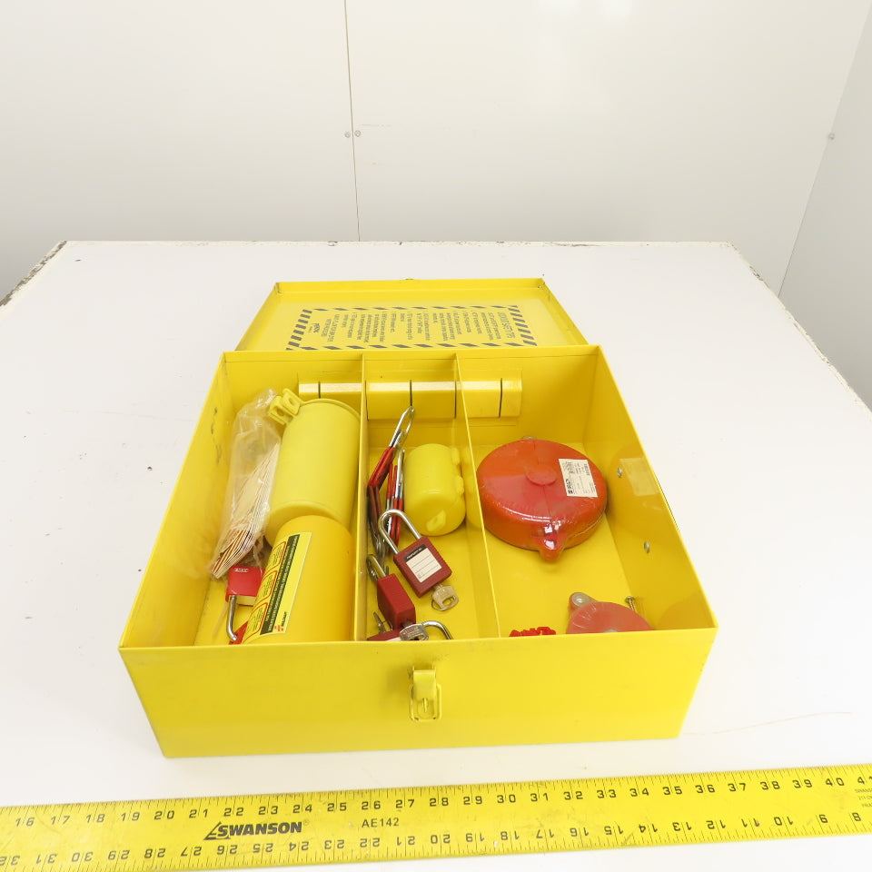 Wall Mount Lockout Tagout Station Box 16" x 15" x 6" W/ Misc. Supplies
