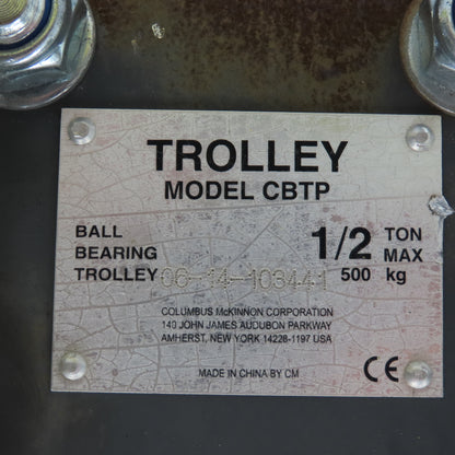 CM CBTP 1/2 Ton 1000LB Ball Bearing Hoist Trolley 2-1/2" To 8-1/2"