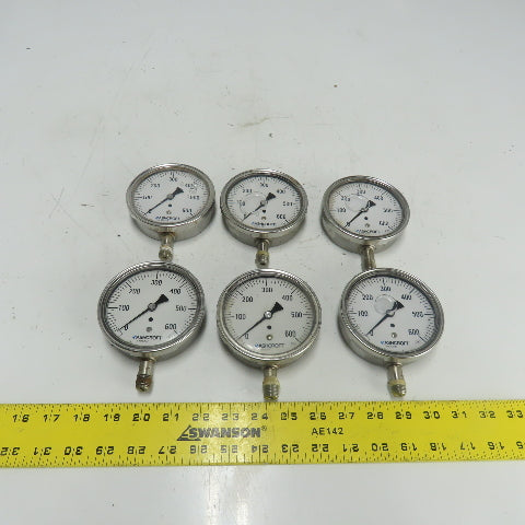 Ashcroft Duralife 0-600PSI Pressure Guage 1/4" NPT Lot Of 6