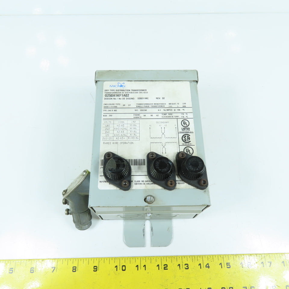 Micron G250A1KF1A02 .250kVA Distribution Transformer Pri 240/480 Sec 120/240 1PH