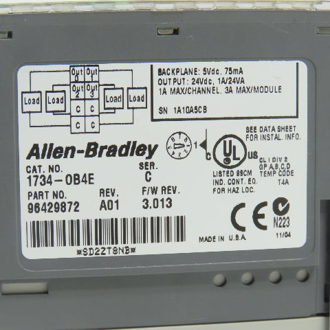 Allen Bradley 1734-OB4E Ser C Output Module 24VDC W/ 1734-RTB & 1734-MB Base