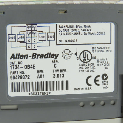 Allen Bradley 1734-OB4E Ser C Output Module 24VDC W/ 1734-RTB & 1734-MB Base