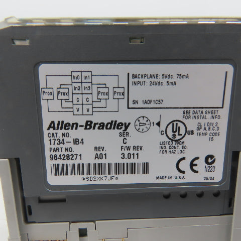 Allen Bradley 1734-IB4 Ser C Digital Input Module 3.011 W/1734-RTB& 1734-MB Base