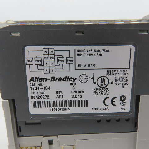Allen Bradley 1734-IB4 Ser C Digital Input Module 3.013 W/1734-RTB& 1734-MB Base
