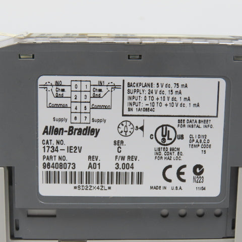 Allen Bradley 1734-IE2V Ser C Analog Input Module 3.004 W/1734-RTB& 1734-MB Base