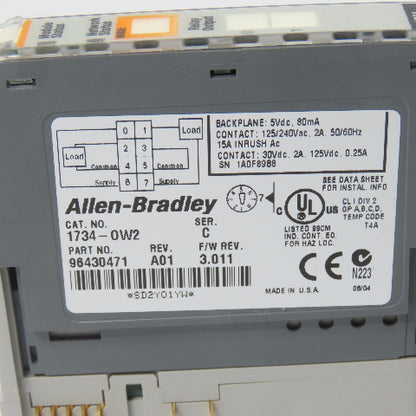 Allen Bradley 1734-OW2 Ser C Relay Output Module 3.011 W/1734-RTB & 1734-MB Base
