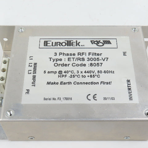 EuroTek ET/RS3005-V7 3-Phase RFI Filter 5A 440V 50/60HZ