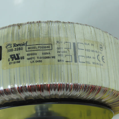Toroid 398-3250 FD530/50 530VA Transformer Pri 120V Sec 50V 5.30A