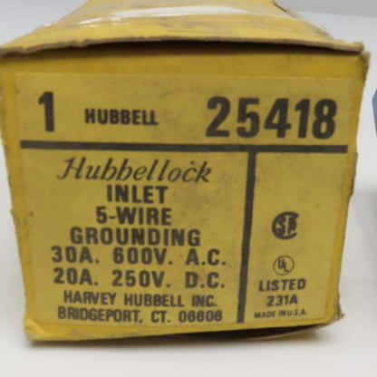 Hubbell 25418 Hubbellock 30A 600VAC 20A 250VDC 5 Wire Grounded Receptacle