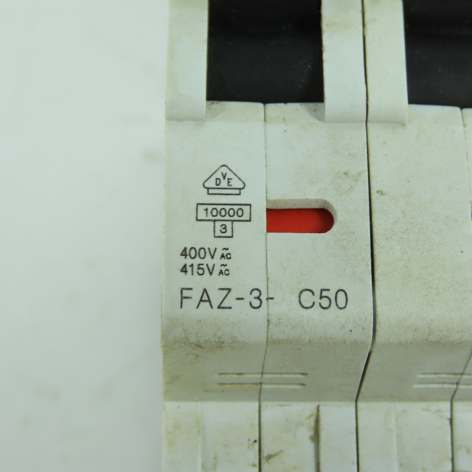 Moeller FAZ-3-C50 50A 3-Pole 3-Phase Rail Mount Circuit Breaker 415V