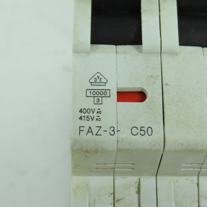 Moeller FAZ-3-C50 50A 3-Pole 3-Phase Rail Mount Circuit Breaker 415V