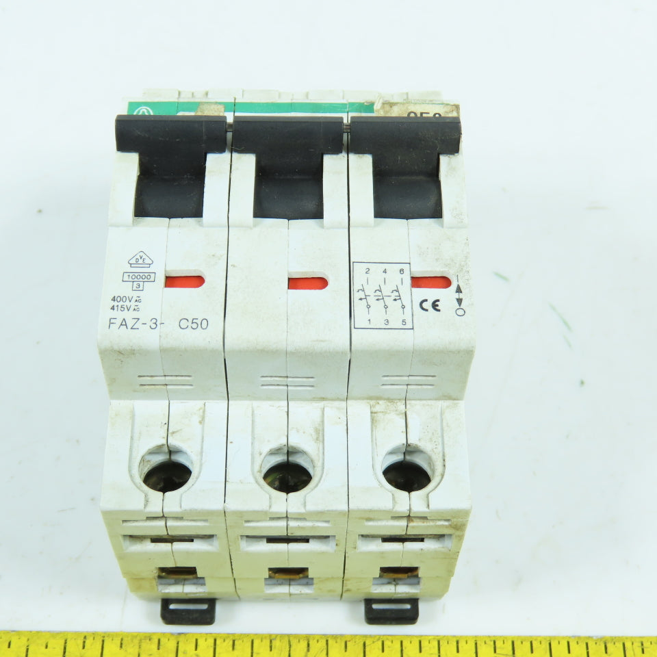 Moeller FAZ-3-C50 50A 3-Pole 3-Phase Rail Mount Circuit Breaker 415V