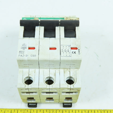 Moeller FAZ-3-C50 50A 3-Pole 3-Phase Rail Mount Circuit Breaker 415V