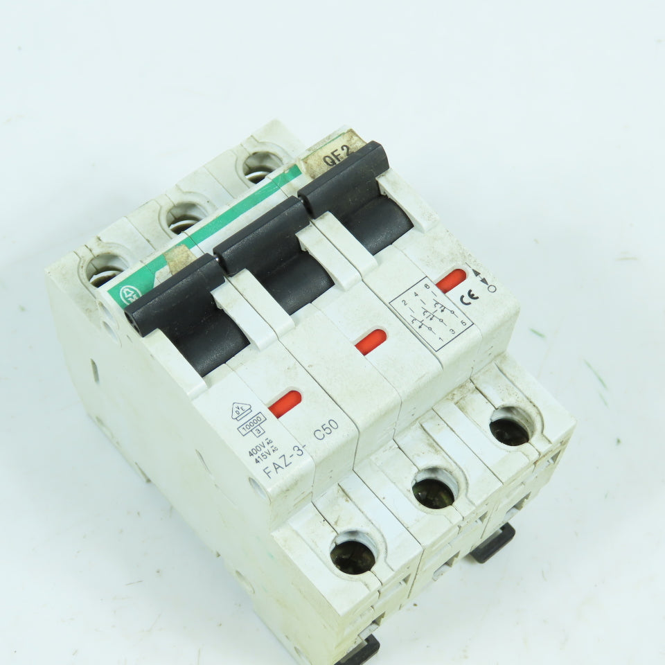 Moeller FAZ-3-C50 50A 3-Pole 3-Phase Rail Mount Circuit Breaker 415V