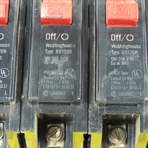 Westinghouse BR120R 20A Single Pole 1P Plug-On Circuit Breaker 120/240V Lot/16