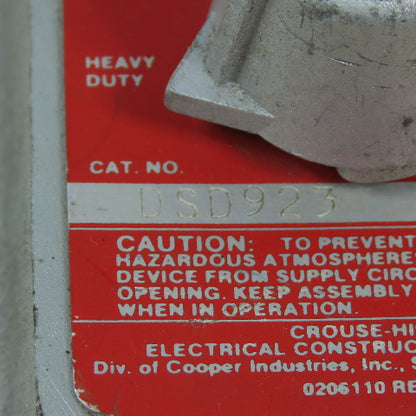 Crouse Hinds DSD923 Control Selector Assembly Cover For Hazardous Locations