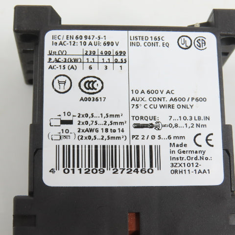 Siemens 3RH1131-1AF00 Sirius 31E Power Contactor 110V Coil Lot Of 3