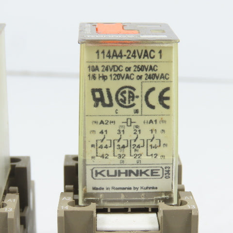 Kuhnke 114A4-24VAC1 24VDC Relay 10A W/ Base Lot Of 3