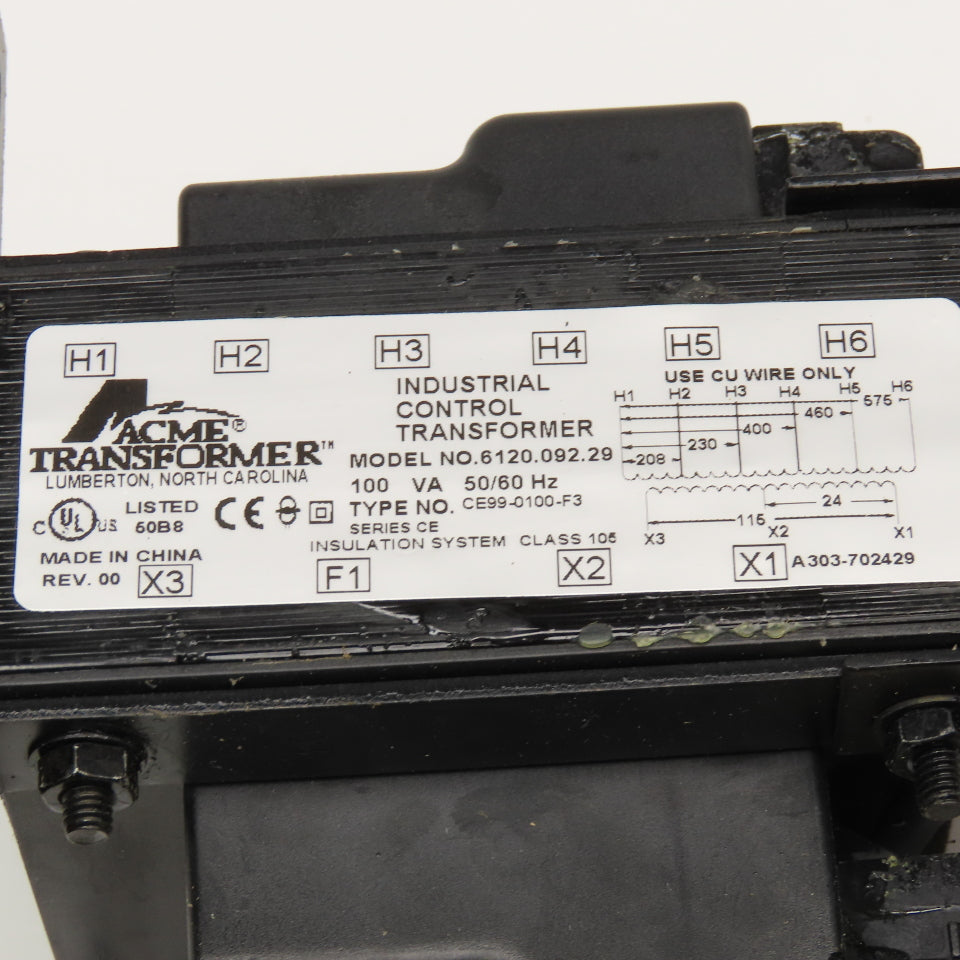 Acme 6120.092.29 208-575V Primary 115/24V Secondary 100VA Fused Transformer