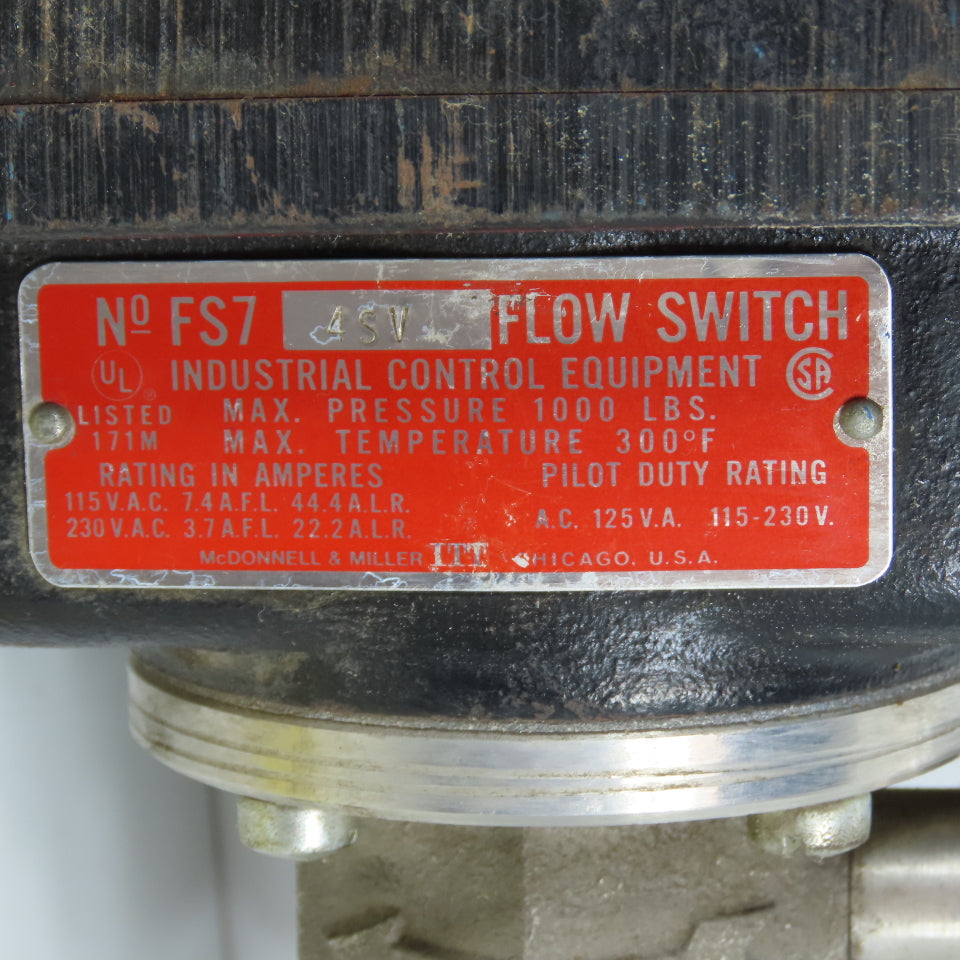 McDonnell & Miller FS7-4SV Flow Switch 115/230VAC 1000PSI Max 1-1/4" NPT
