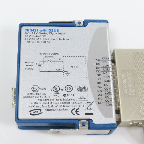 National Instruments NI 9421 W/ DSUB 188915E-01L 8-Ch 24V Sinking Digital Input