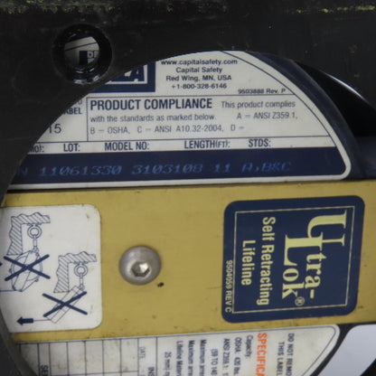 DBI Sala 3103108 Ultra-Lok Self Retracting Lifeline 420 Lb Capacity W/ Mount
