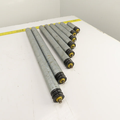 Interroll 1700 1.9" OD Galvanized Conveyor Roller 2-Groove 30" BF To 6.5" Lot/8