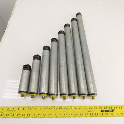 Interroll 1700 1.9" OD Galvanized Conveyor Roller 2-Groove 30" BF To 6.5" Lot/8