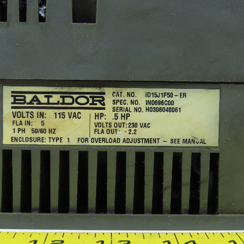Baldor ID15J1F50-ER 0.5HP Adjustable Speed Drive 115VAC Input 230V Out 1PH