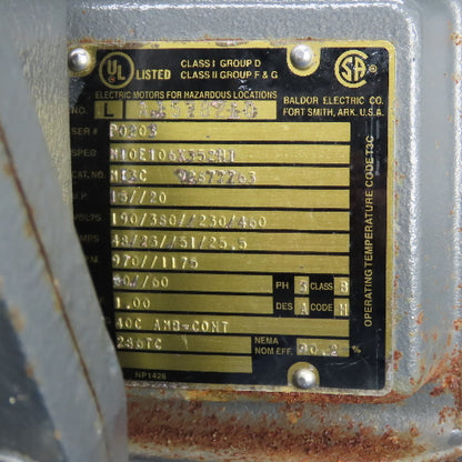 Baldor 20HP Hazardous Location Electric Motor 1175RPM 230/460V 3PH 286TC Tested