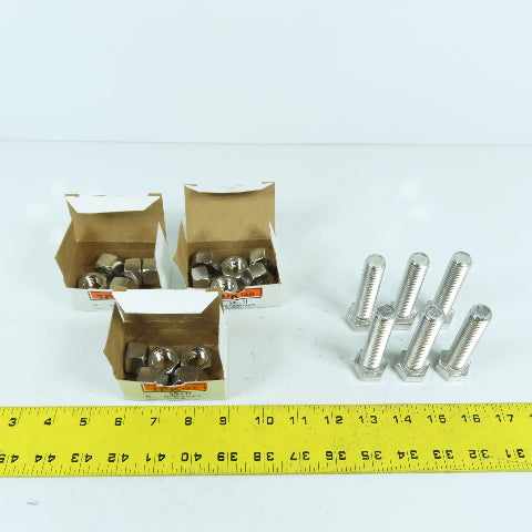 5/8-11 x 2-5/8" Stainless Steel Full Thread Hex Head Bolts (6) W/ 16 Nuts Lot/22