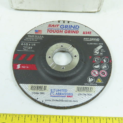 United Abrasives 20065 A24T Type 27 Grinding Wheels 4-1/2 x 1/4 x 7/8 Lot/25
