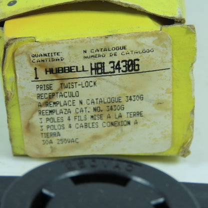 Hubbell HBL34306 3-Pole 30A Twist-Lock Receptacle 4-Wire