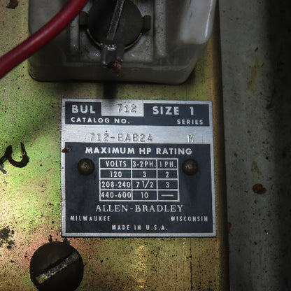 Allen Bradley 712-BAB24 Ser M Size 1 Combination Starter Disconnect 3Ph 10HP Max