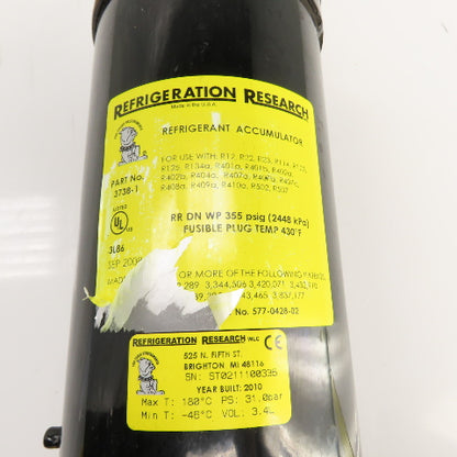 Refrigeration Research 3738 Vertical Suction Accumulator From TF210E Air Dryer