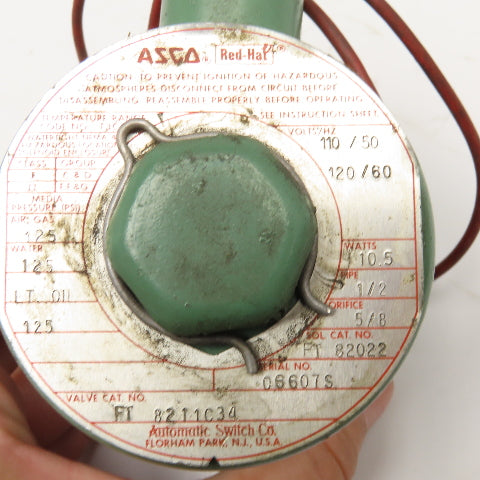Asco 8211C34 1/2" NPT 125PSI WOG 110/120V