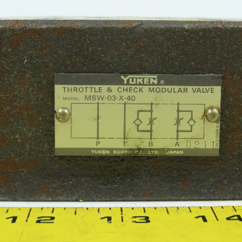 Yuken MSW-03-X-40 Throttle & Check Modular Valve