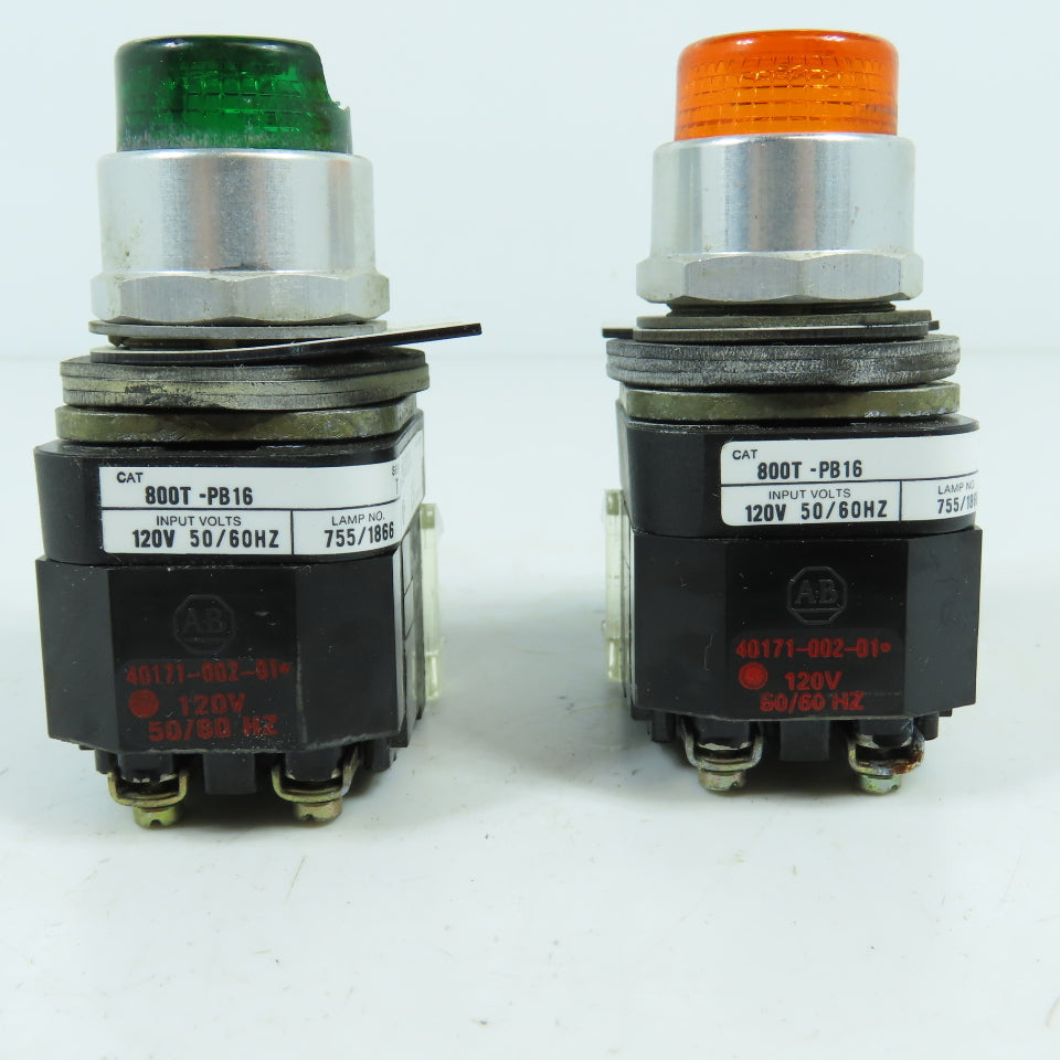 Allen Bradley 800T-PB16 Amber & Green Momentary Contact Push Button 120V Lot/2
