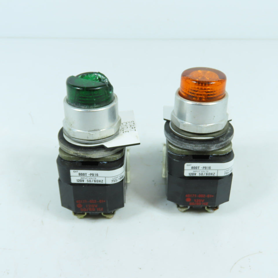 Allen Bradley 800T-PB16 Amber & Green Momentary Contact Push Button 120V Lot/2