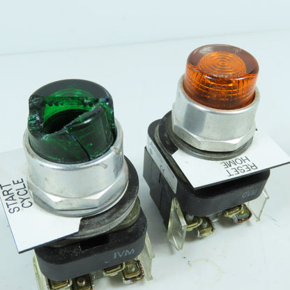 Allen Bradley 800T-PB16 Amber & Green Momentary Contact Push Button 120V Lot/2
